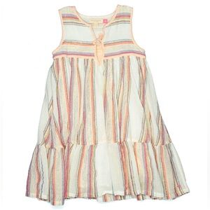 Pink Chicken Multicolor Striped Girls Dress with metallic gold thread